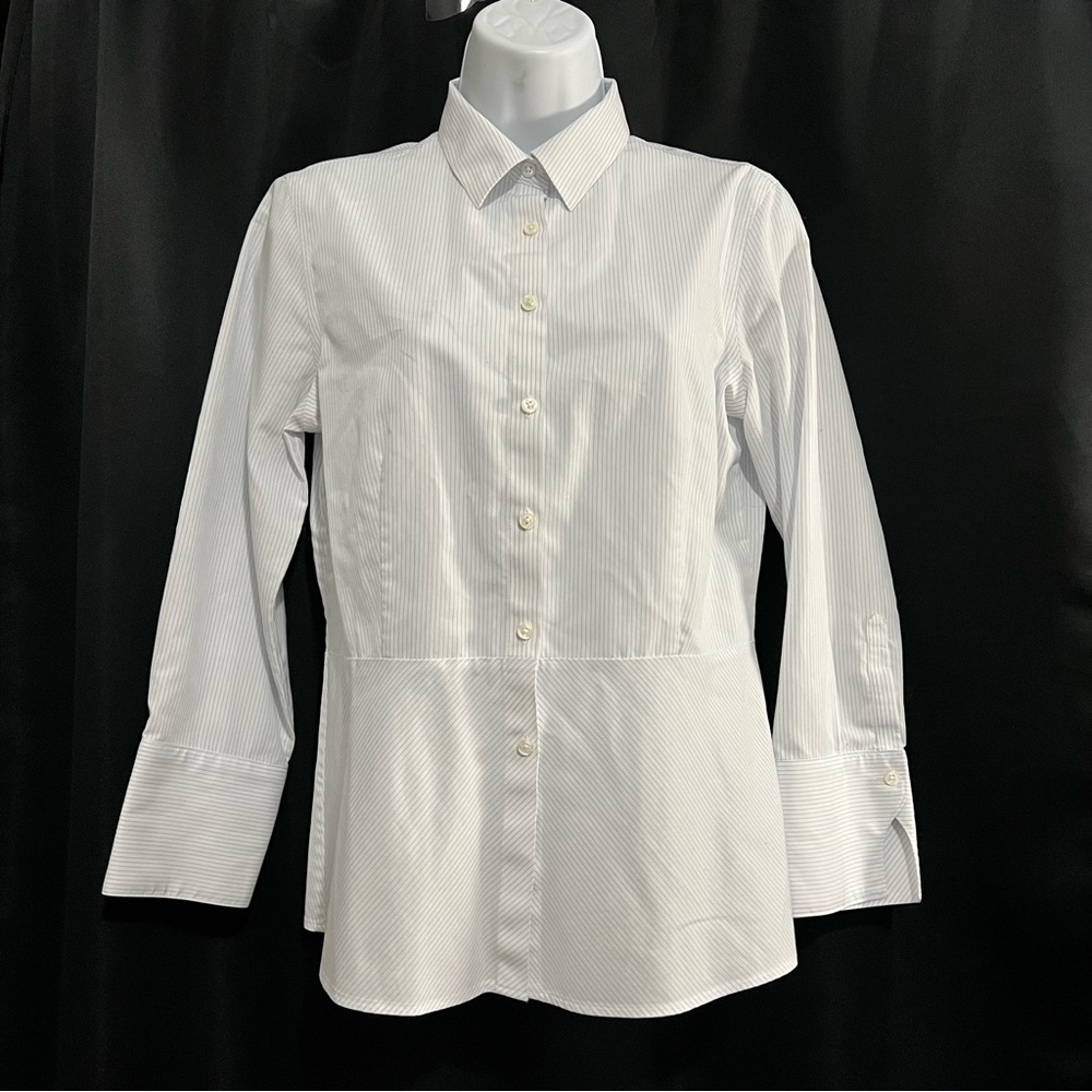 Brooks Brothers fitted white striped button down shirt